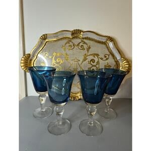 Set of Two - Hand Blown Cobalt Blue Wine Glasses/Iced Tea Goblets